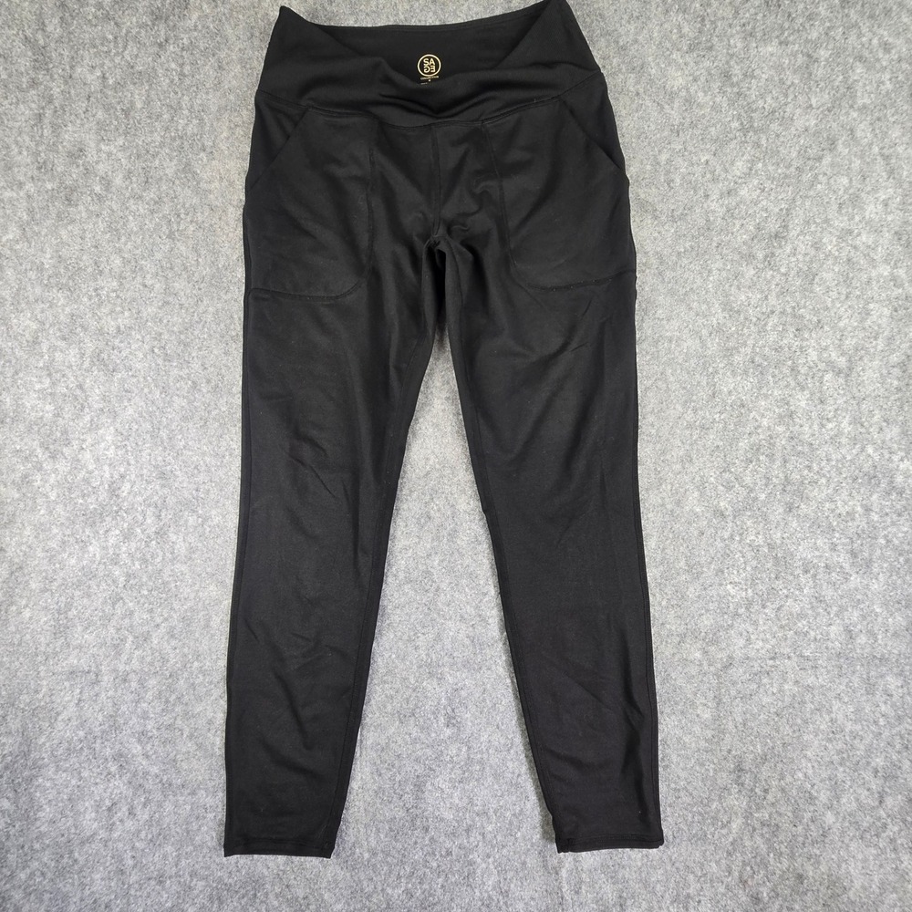 Sage Collective Leggings Womens M Black Slim Fit Ribbed Waist Activewear